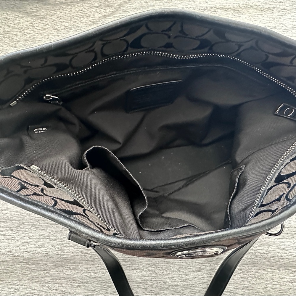 Coach Black Signature Jacquard Tote with Leather Straps - Picture 4 of 5